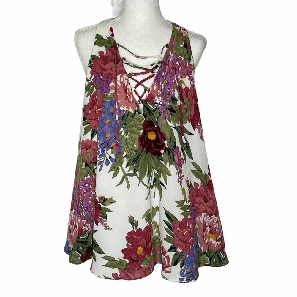 Show Me Your Mumu Rancho Mirage Floral Lace Up Tunic Dress Size XS